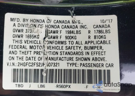 2018 Honda Civic Lx из США, поврежденный, VIN 2HGFC2F52JH507321